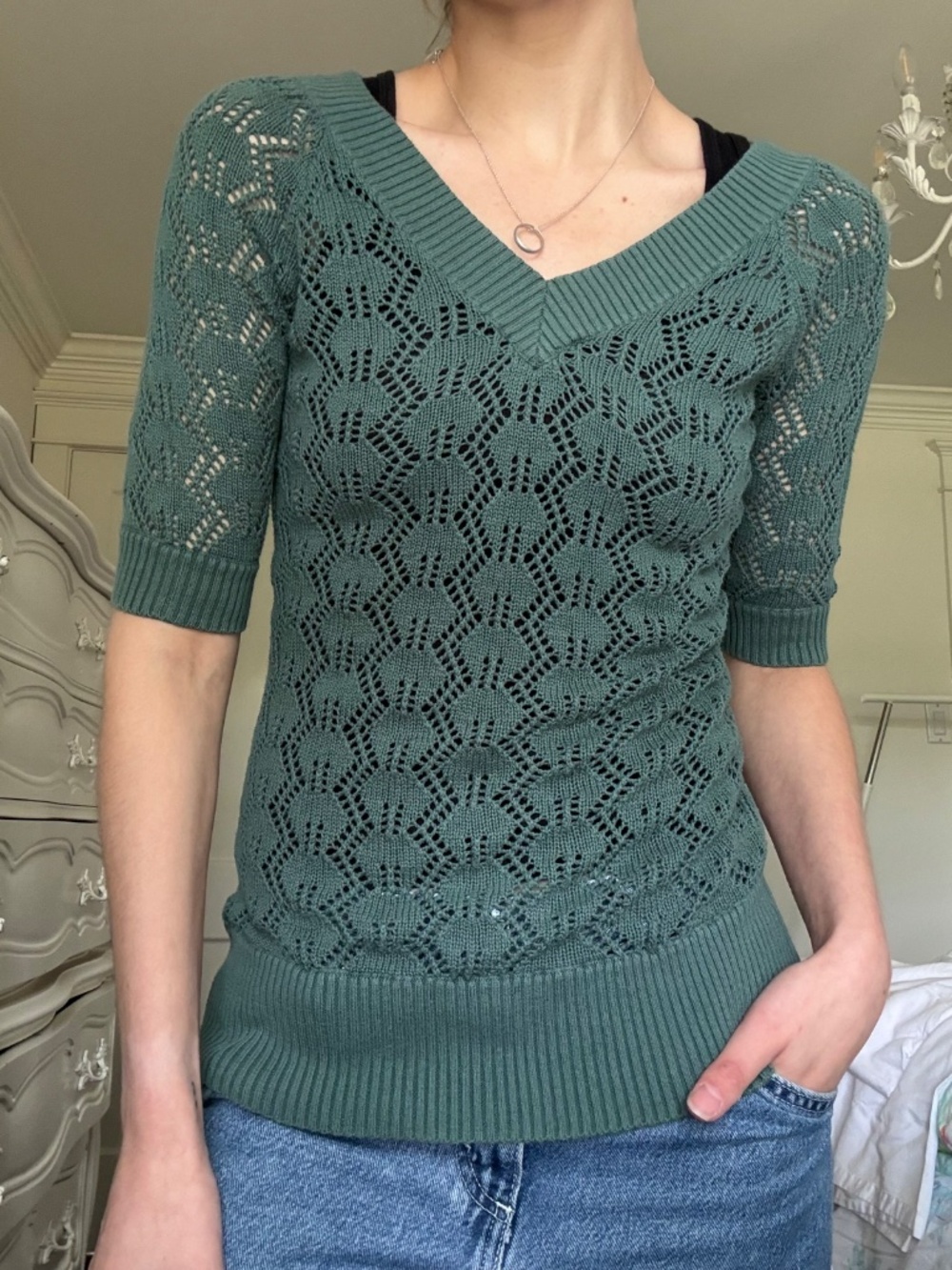 VINTAGE y2k RW&Co. green fairycore v-neck knit top